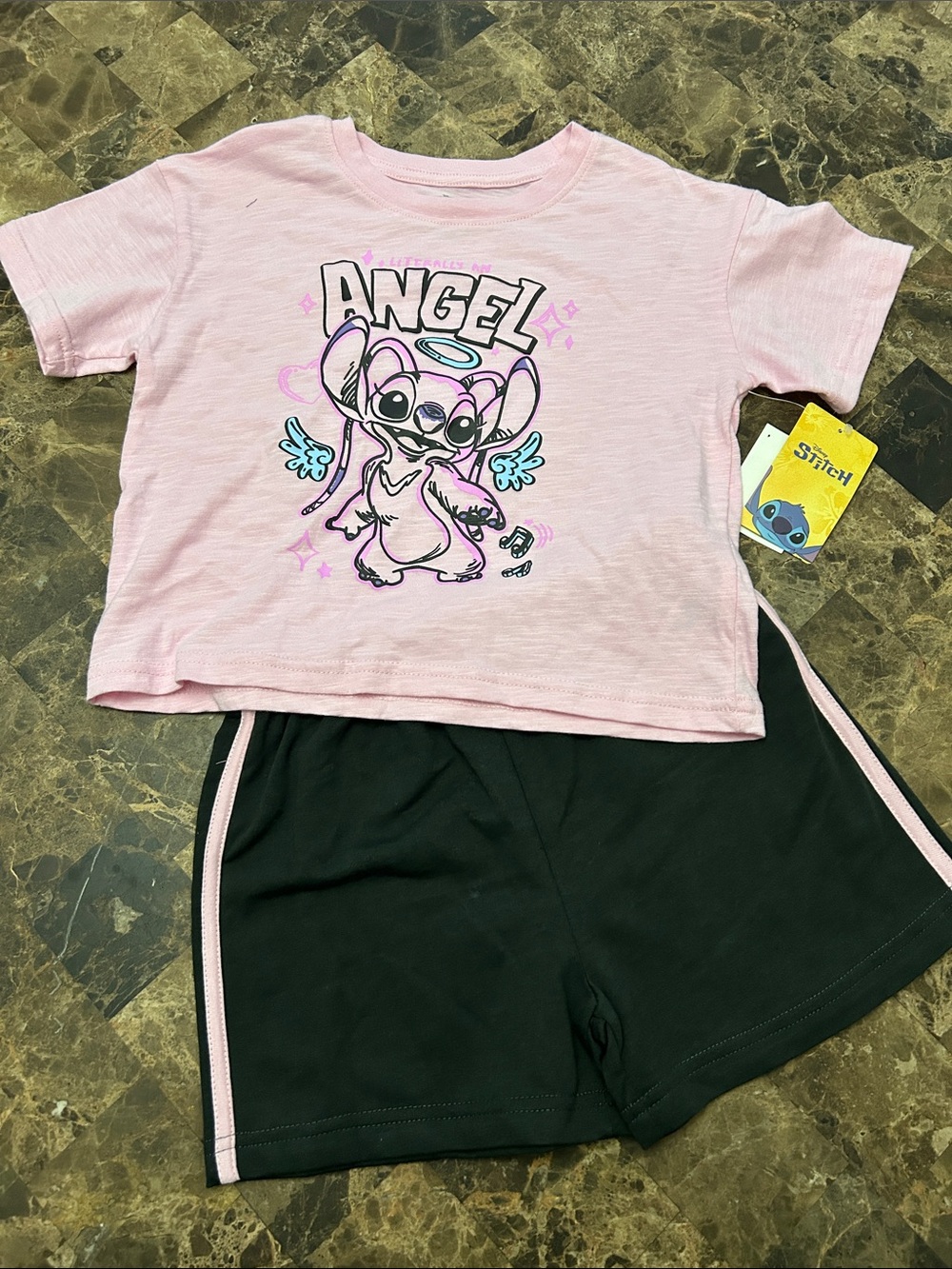 NWT 🆕 Disney Stitch 'Angel' Pink & Black Kids Set